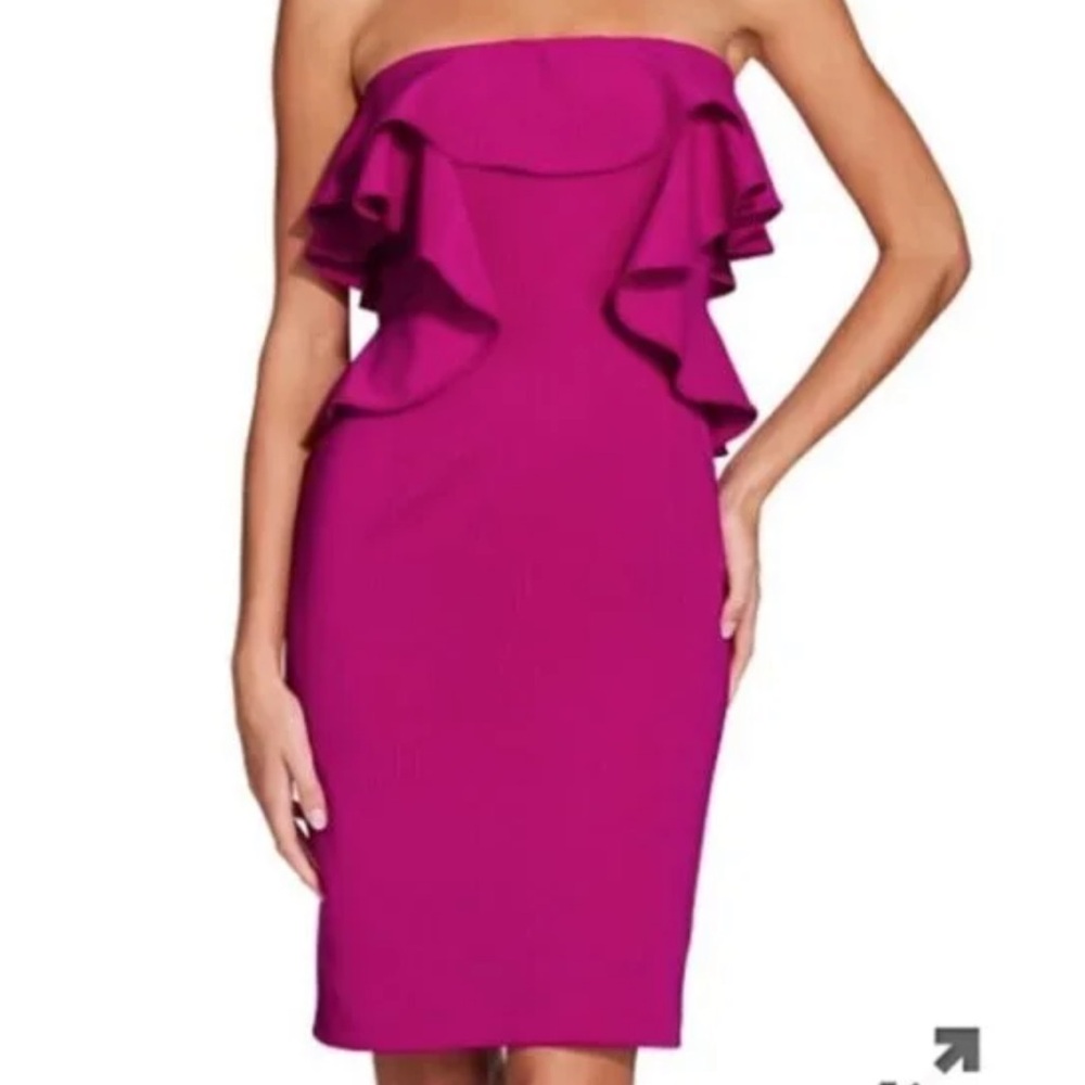 Alexia Admor Strapless Flounce Sheath Dress Size 6 Magenta Pink Feminine Elegant